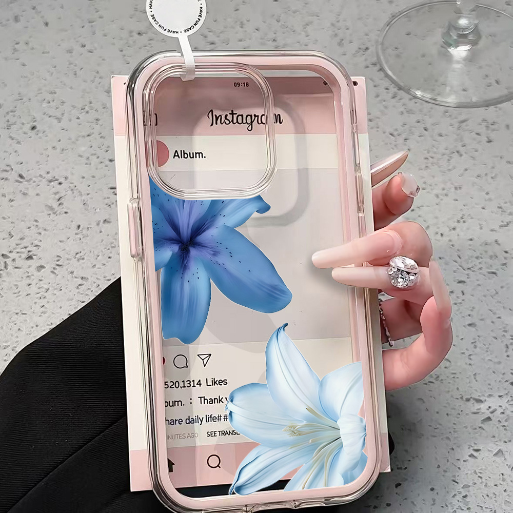Clear Shockproof Bumper Case - غطاء هاتف شفاف بتصميم زهرة الزنبق