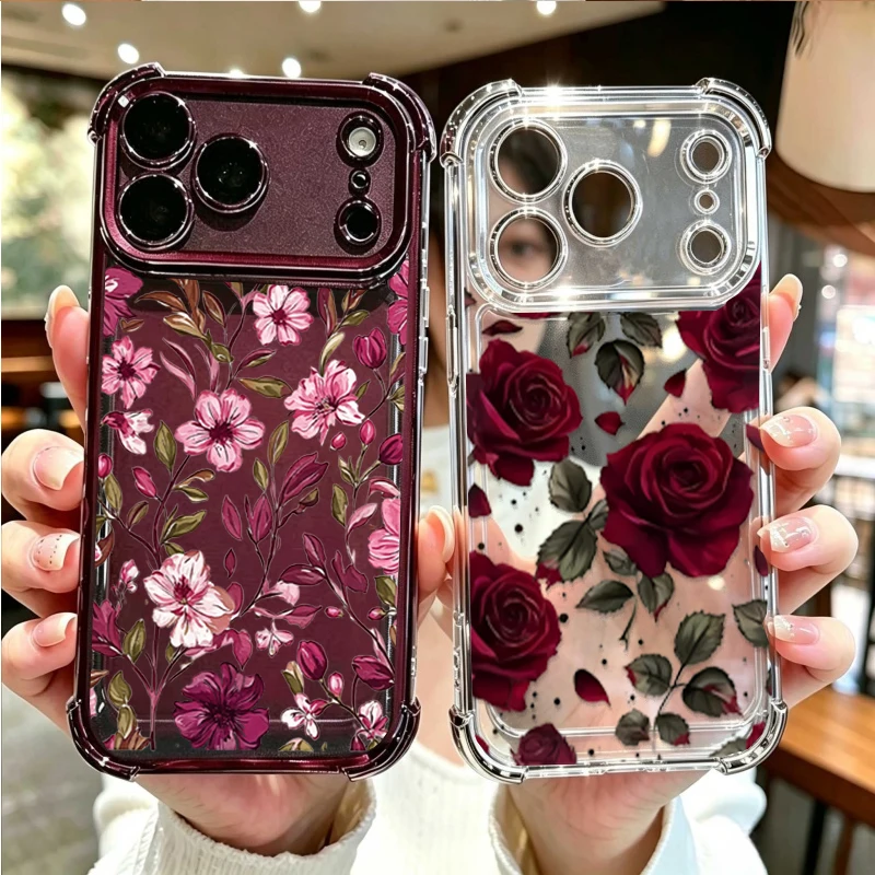 غطاء هاتف بتصميم زهور حمراء كل - مراجعة Vintage Floral Pattern Soft Case وسعره